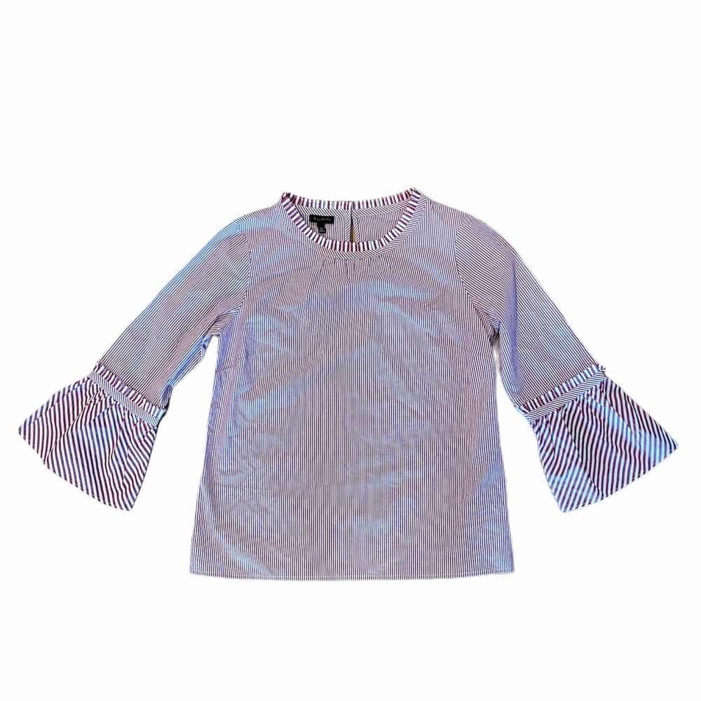 TALBOTS Mixed Striped Flounce Sleeve Ruffle Top - Picture 4 of 10
